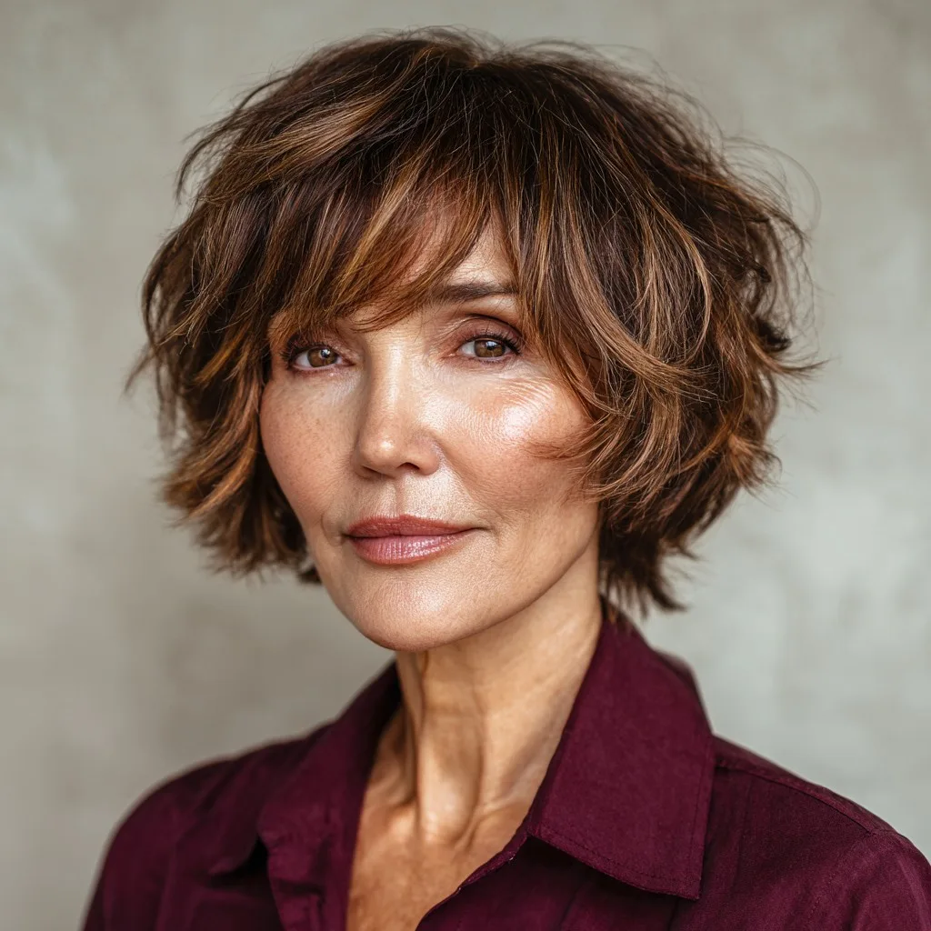 Textured Warm Brown Shag with Soft Layers