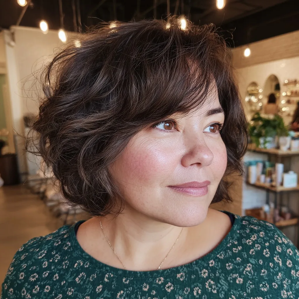 Textured Wavy Bob with Soft Bangs