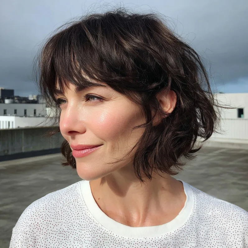 Textured Wavy Bob with Soft Fringe