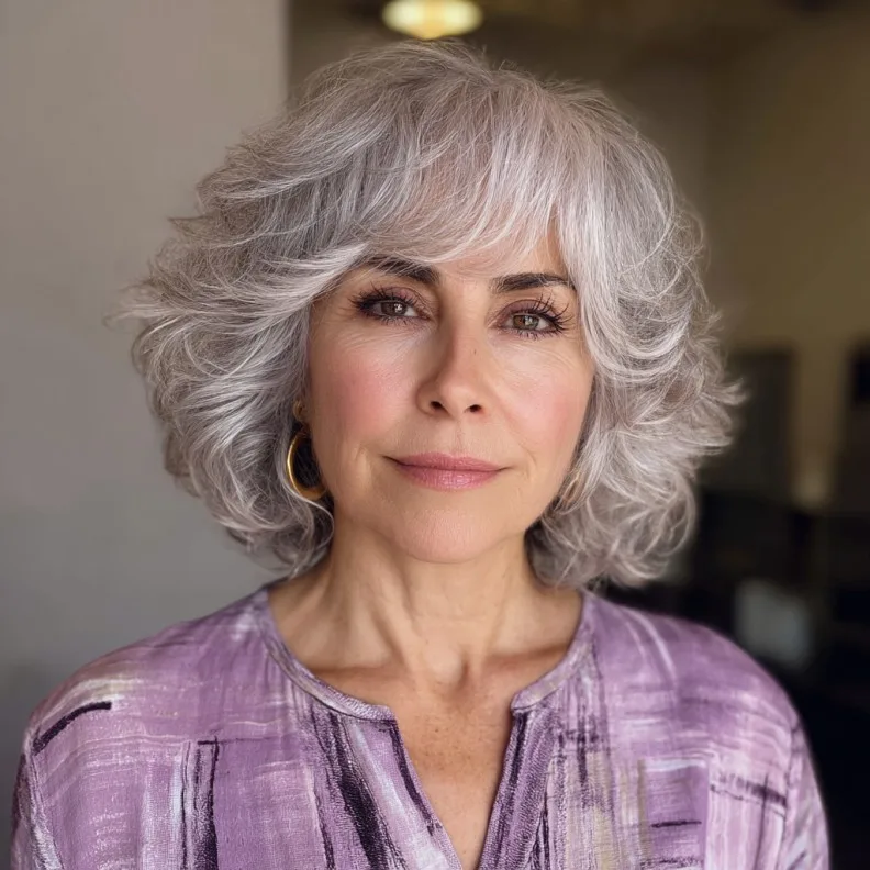 Textured Wavy Neck-Length Cut with Soft Volume for Mature Women
