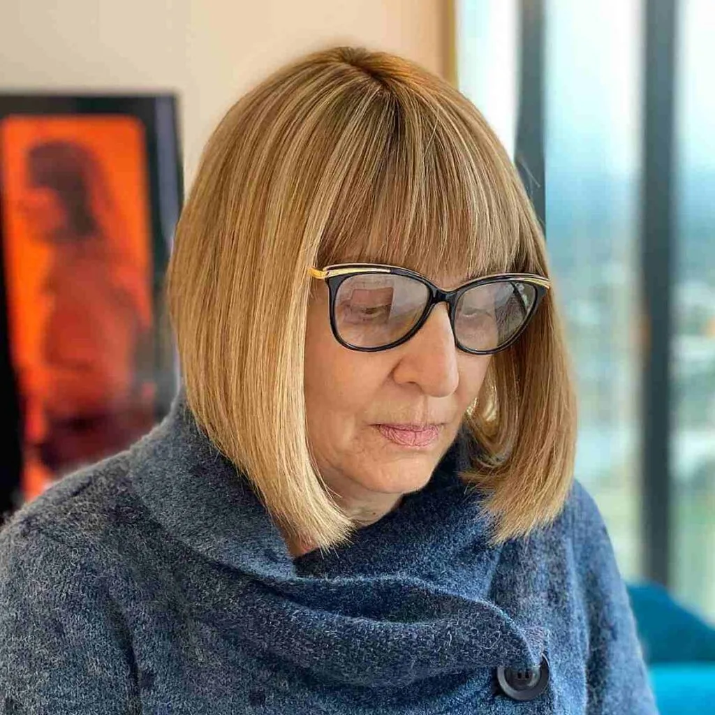 Timeless Straight Bob with Layered Bangs for 60-Year-Olds