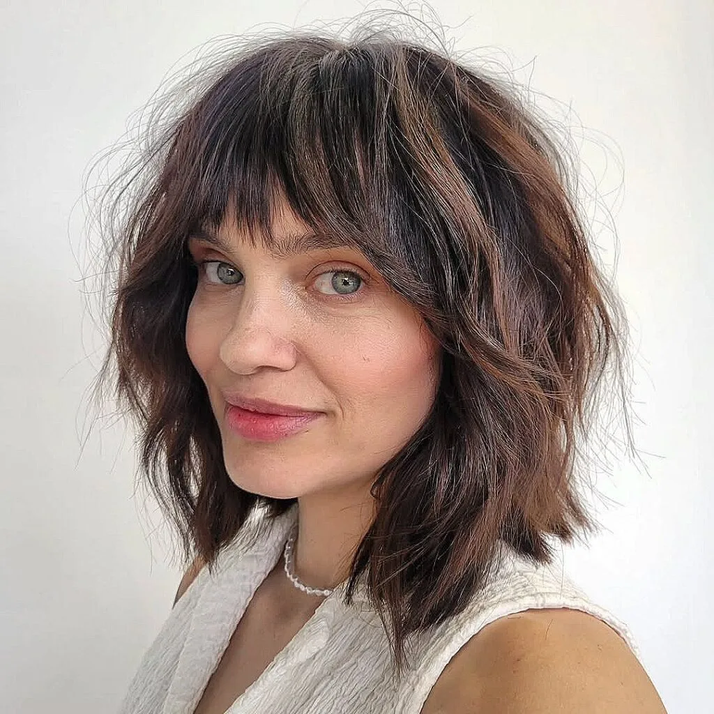 Tousled Lob with Choppy Bangs