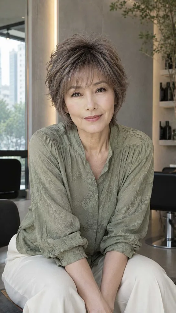Tousled Short Brunette Wolfcut with Lifted Crown