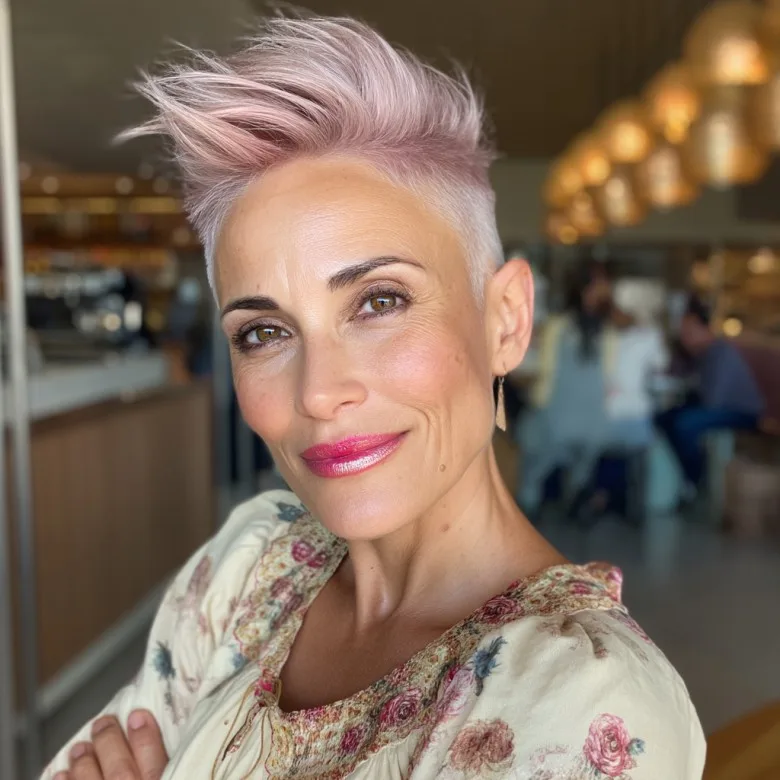 Trendy Short Spiked Cut with Soft Pink Tones