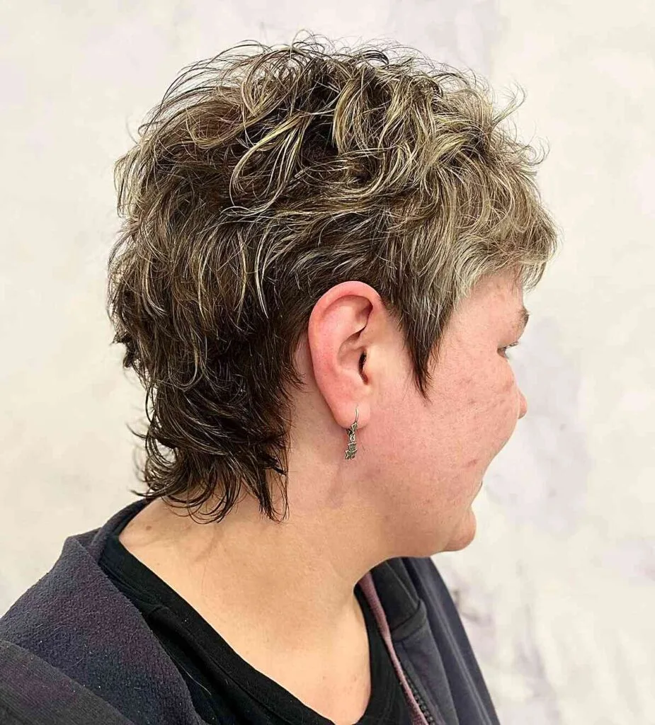Very Short Tousled Mullet Shag with Blonde Highlights for Older Generation