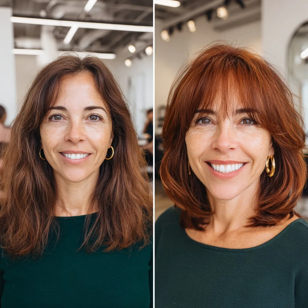 Vibrant Copper Choppy Lob with Face-Framing Layers