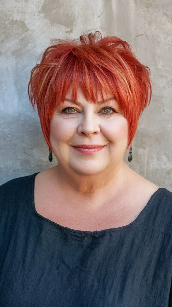 Vibrant Copper Textured Pixie-Bob with Short Wispy Fringe