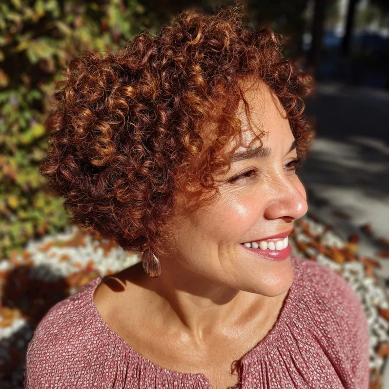 Vibrant Curly Bob with Soft Highlights