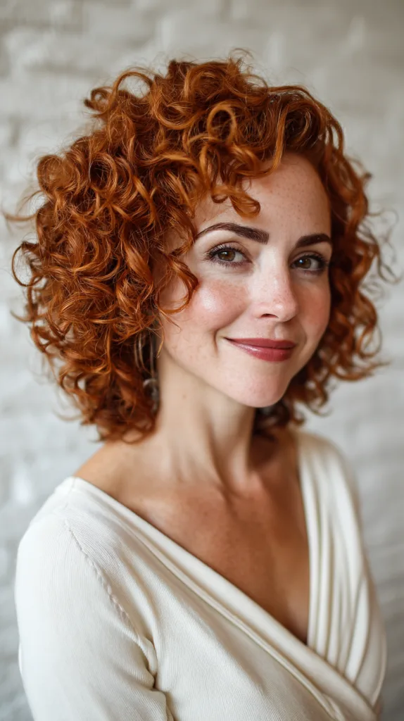 Vibrant Curly Red Bob with Defined Texture