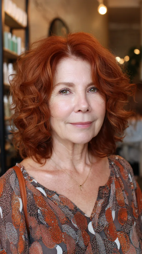 Vibrant Curly Red Layers with Soft Face Framing