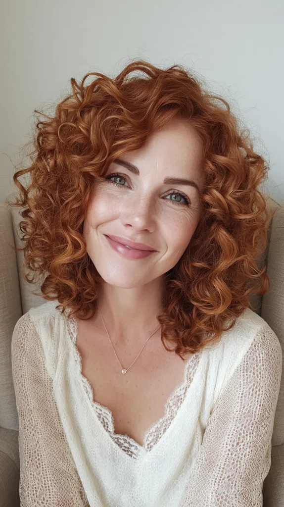 Vibrant Curly Red Shoulder-Length Cut