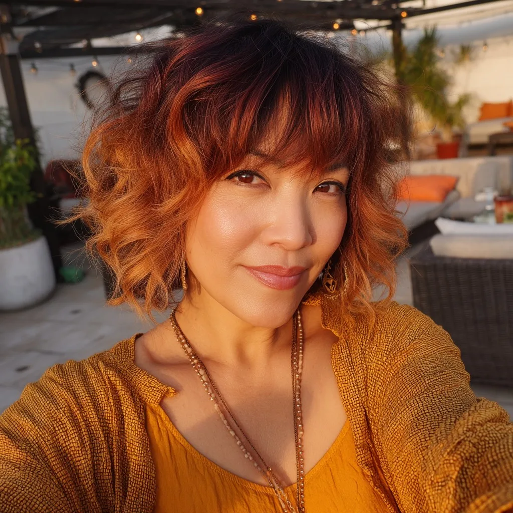 Vibrant Curly Shag with Bold Highlights