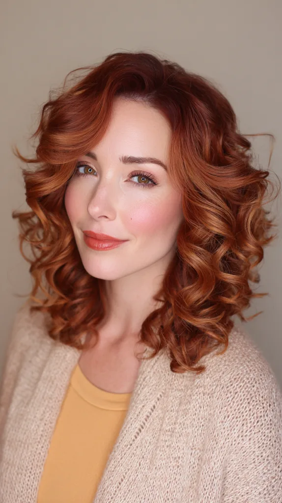 Vibrant Layered Curly Cut with Rich Copper Highlights