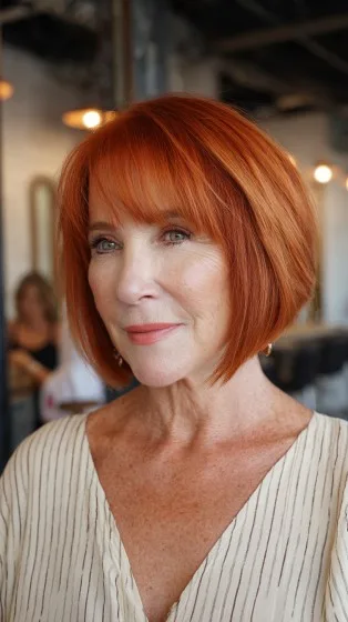 Vibrant Layered Red Bob with Face-Framing Bangs