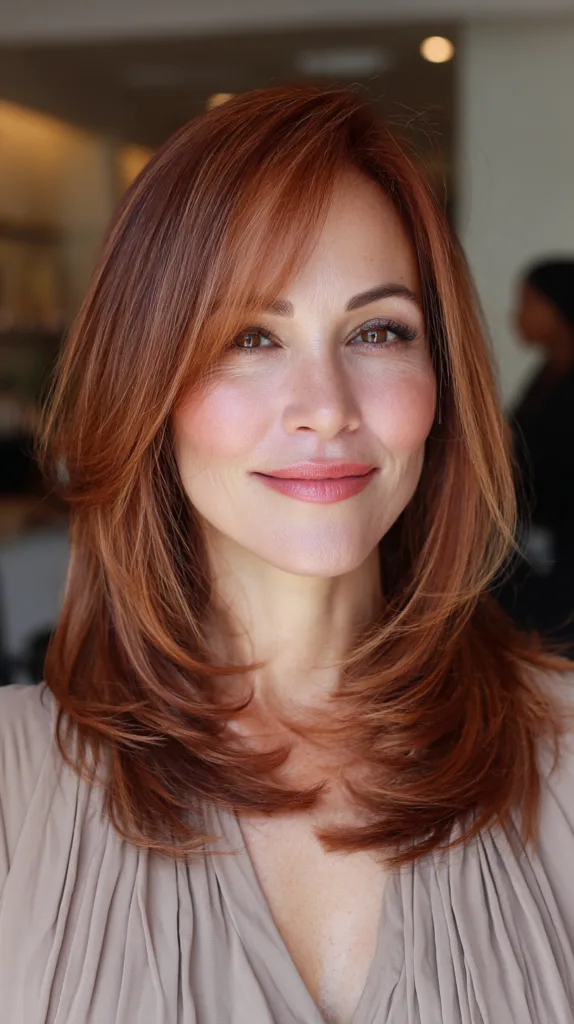 Vibrant Red Long Layers with Soft Face Framing