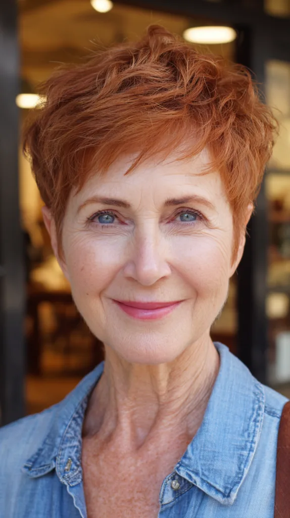 Vibrant Textured Pixie Cut with Lively Copper Highlights