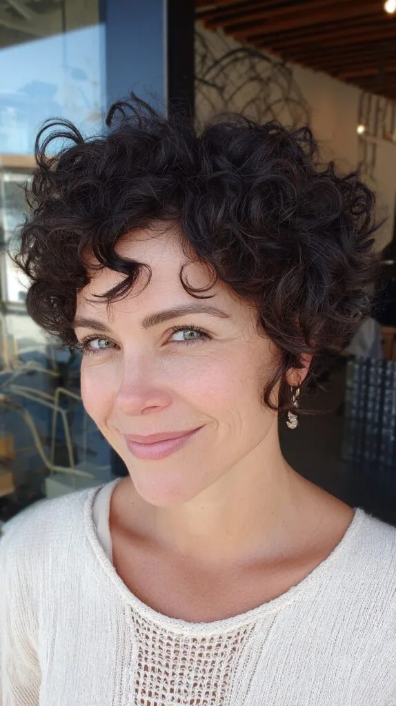 Voluminous Curly 90s Pixie with Defined S-Curl Fringe