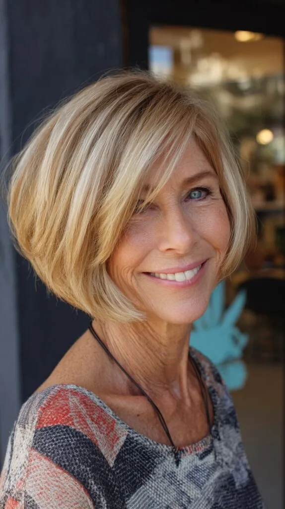Voluminous Rounded Chin-Length Bob with Long Side-Swept Fringe