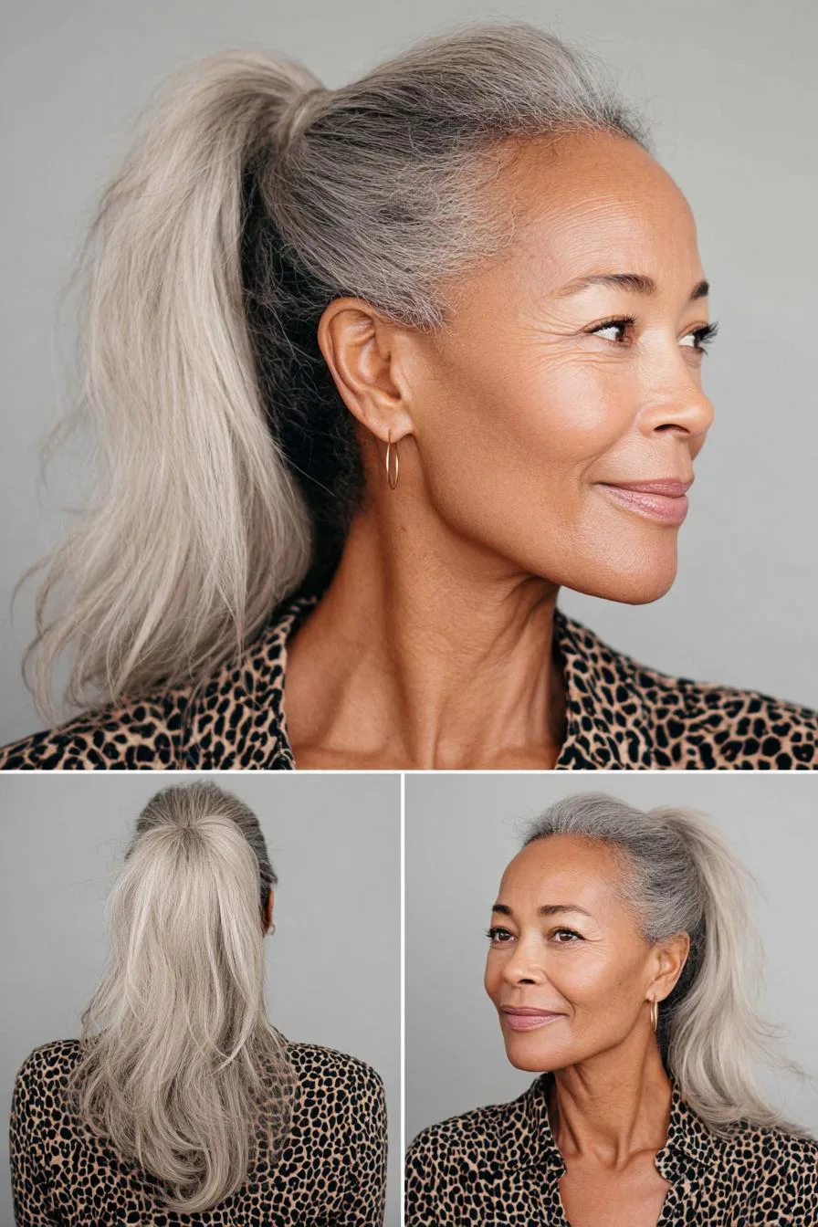Voluminous Silver Ponytail Beauty