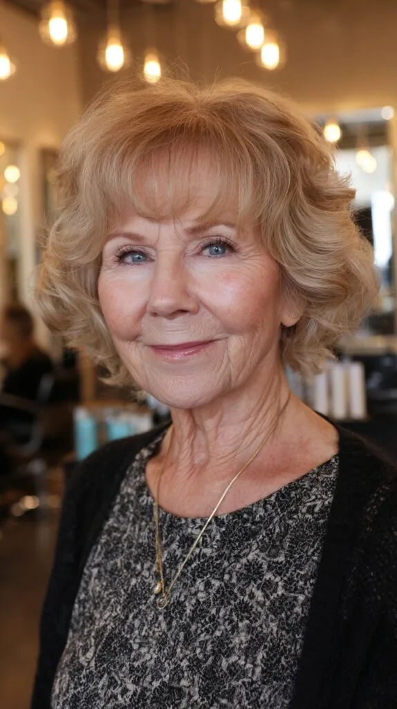 Warm Blonde Waves with Gentle Curls for Mature Elegance