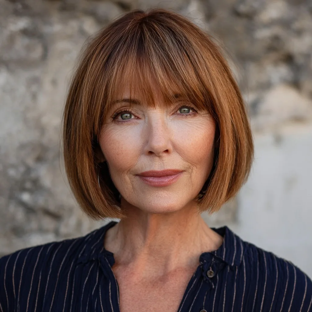 Warm Brown Classic Bob with Subtle Layers
