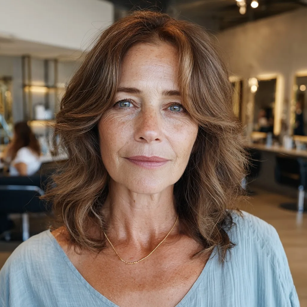 Warm Brown Layered Beachy Waves
