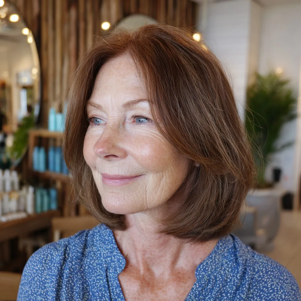 Warm Brown Lob with Soft Face-Framing Layers