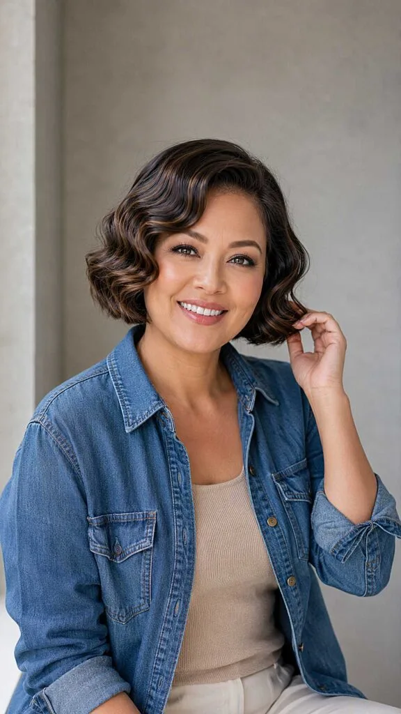 Warm Brunette Bob with Relaxed Marcel Waves