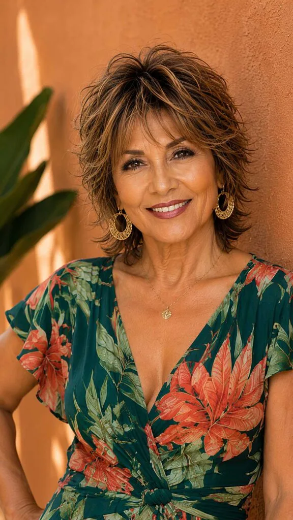 Warm Brunette Wolfcut with Bold Feathered Volume