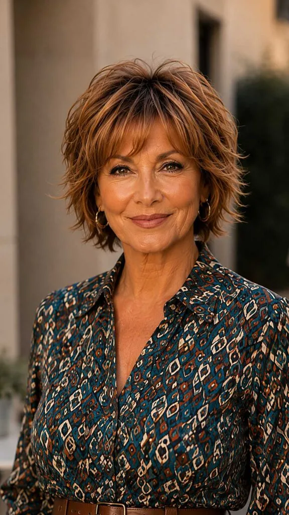 Warm Caramel Short Wolfcut with Flipped Out Ends