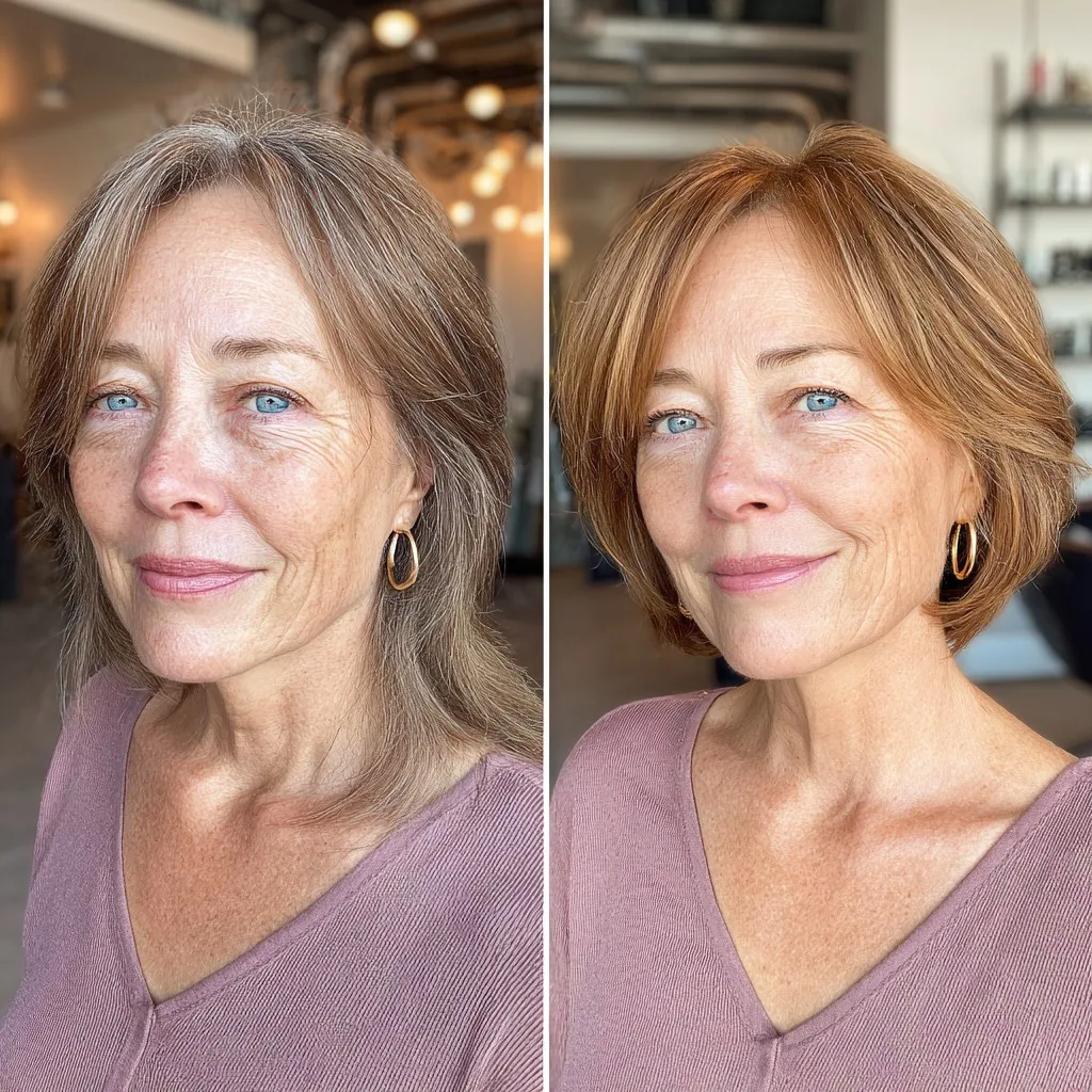 Warm Chestnut Layered Bob with Soft Face Framing