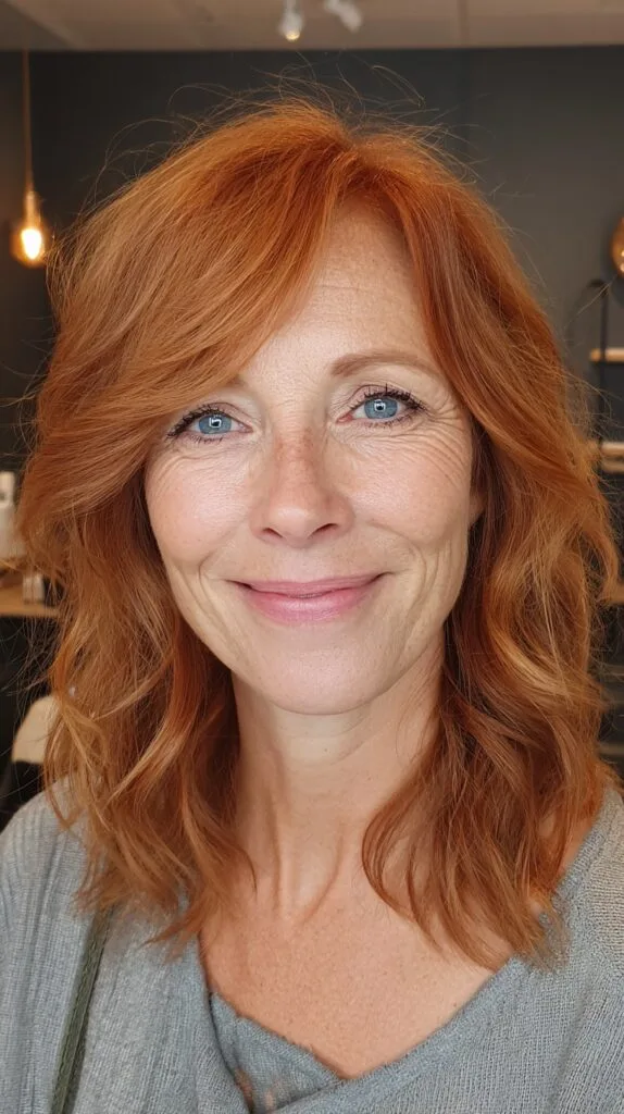 Warm Copper Butterfly Layers with Diagonal Face-Framing Sweep