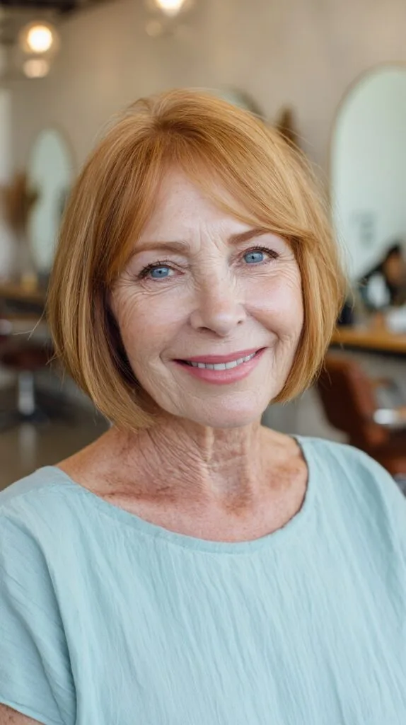 Warm Copper Chin-Length One-Length Bob with Soft Side Sweep