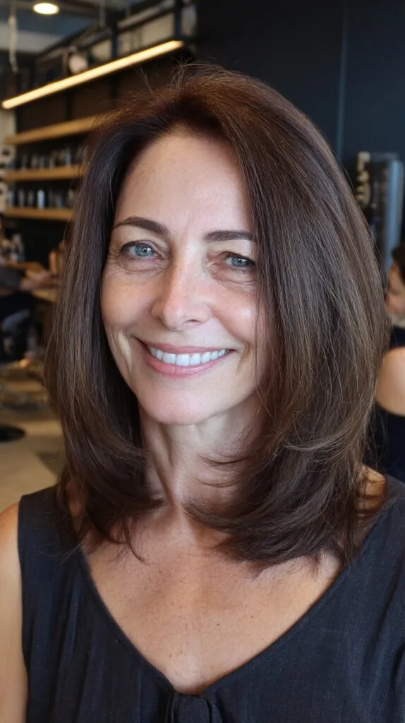Warm Espresso Medium Butterfly Cut with Rounded Face-Framing Layers