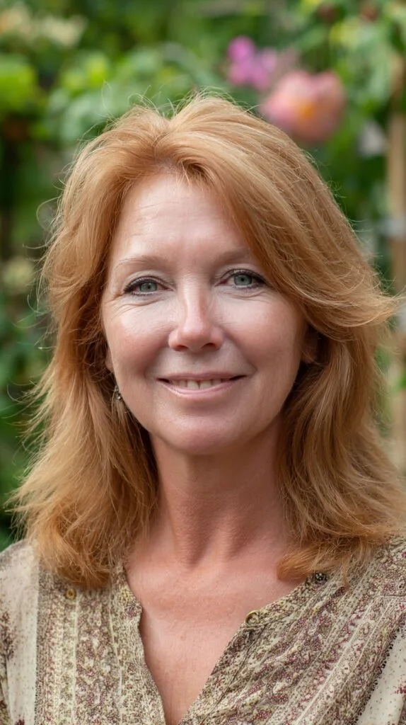 Warm Strawberry-Blonde Feathered Shoulder-Length Layers
