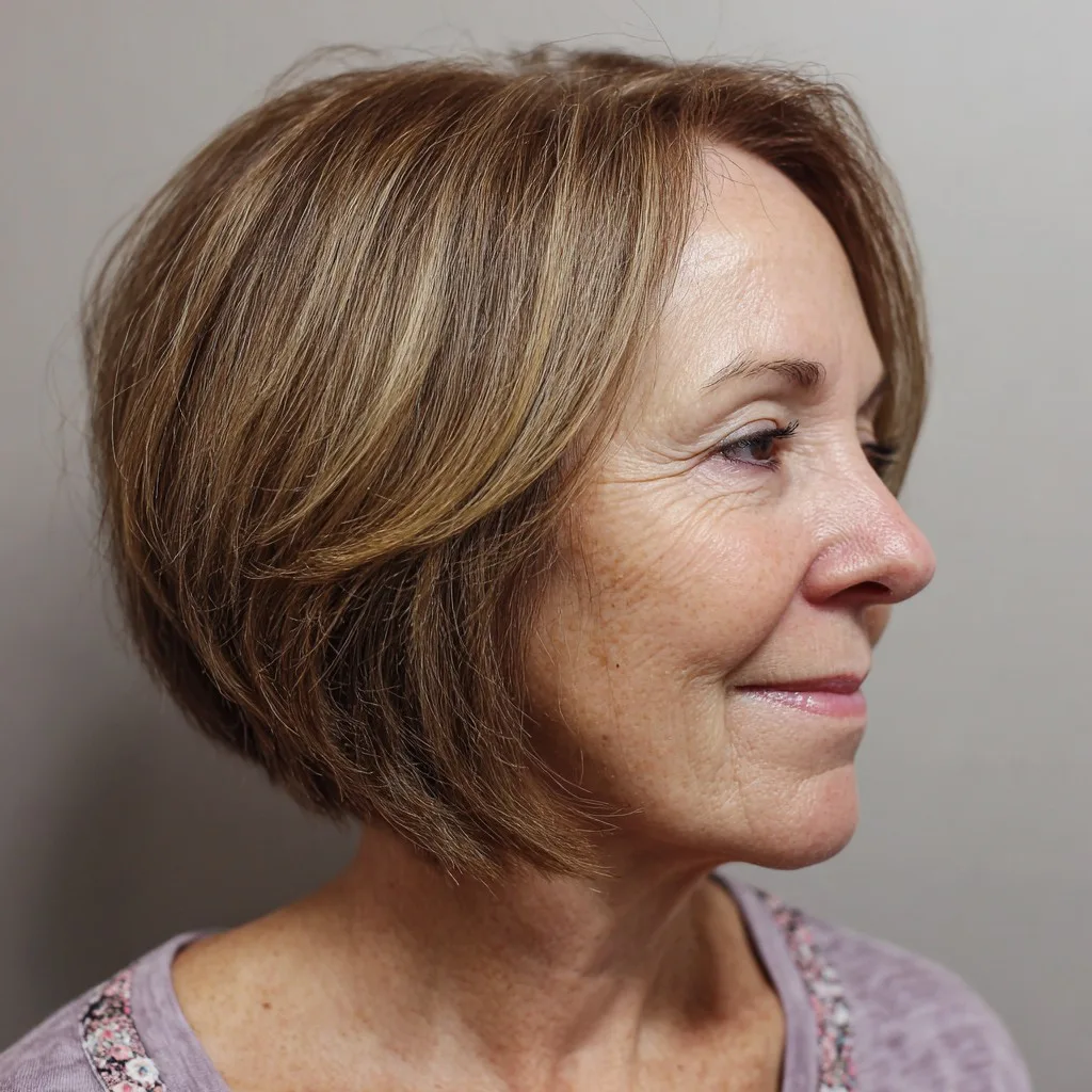 Warm Toned Angular Bob with Subtle Layers