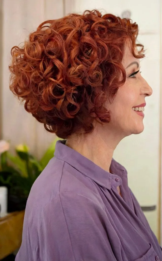 Angled Bob for Curly Hair for women in their 60s