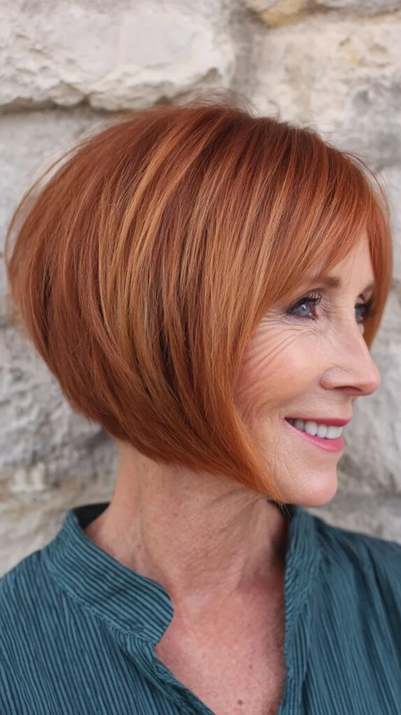Angled Copper Stacked Bob with Soft Side Fringe