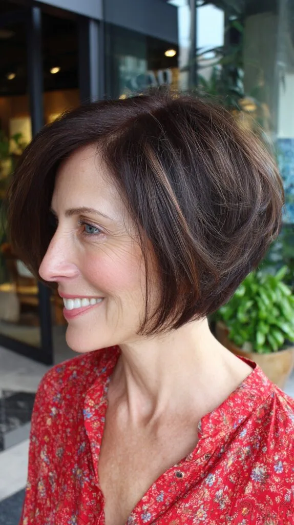 Angled Stacked Chin-Length Bob with Soft Babylights