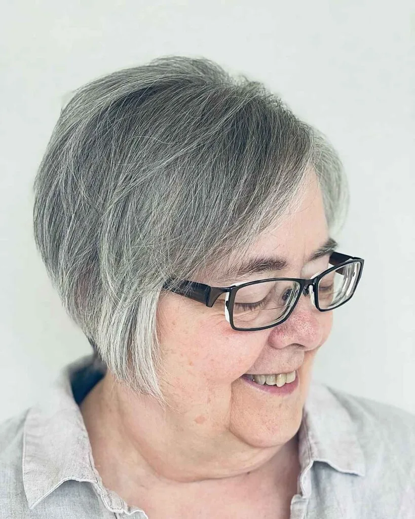 Angular Bob Hairstyles for Silver Hair for women in their sixties