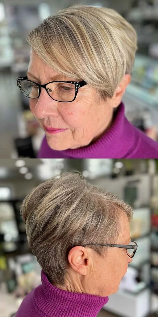 Asymmetrical Pixie Hairstyles for Round Faces for ladies in their 60s