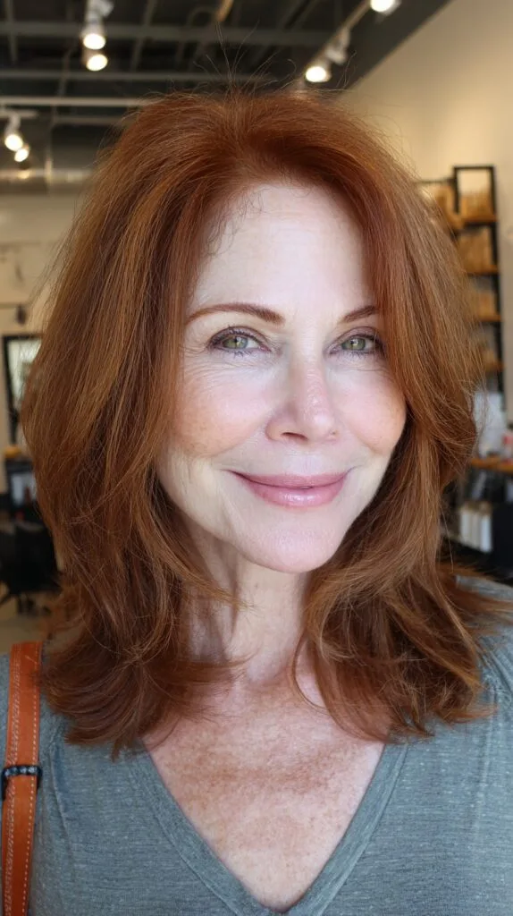 Auburn Mid-Length Feathered Cut with Soft Face-Framing Layers