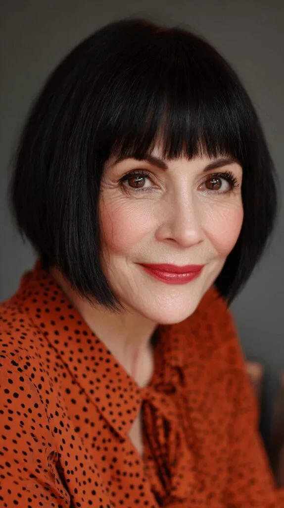 Bold Black Pageboy Bob with Straight Bangs