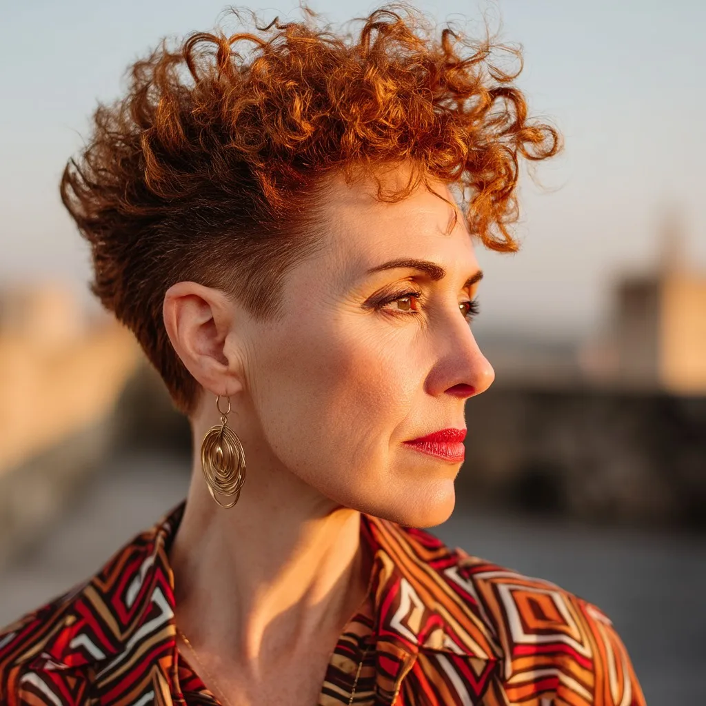 Bold Curly Short Cut with Tapered Sides