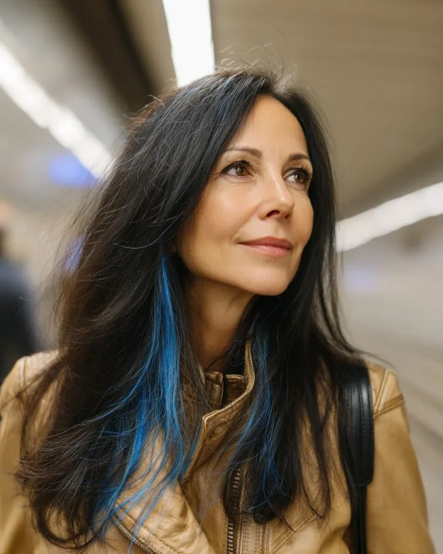 Bold Long Hair with Vibrant Blue Highlights