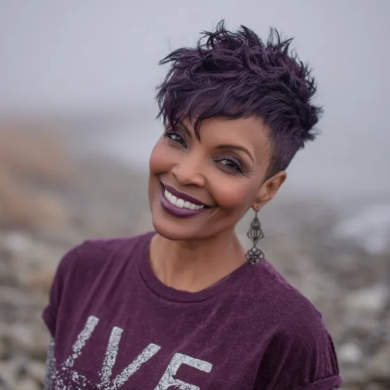 Bold Textured Pixie with Rich Purple Highlights