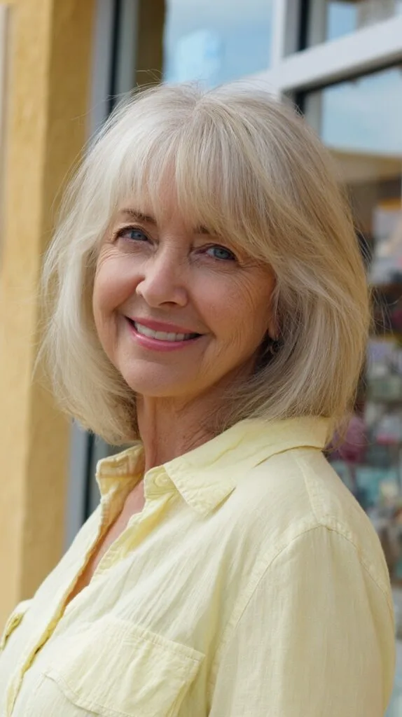 Bright Blonde Layered Cut with Soft Bangs
