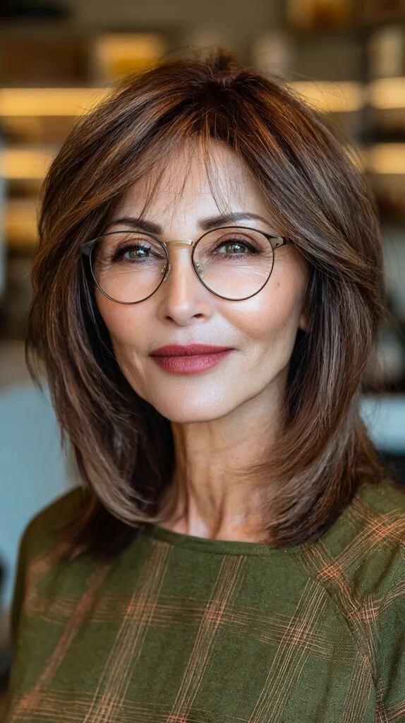 Brunette-Feathered-Layers-With-Natural-Highlights
