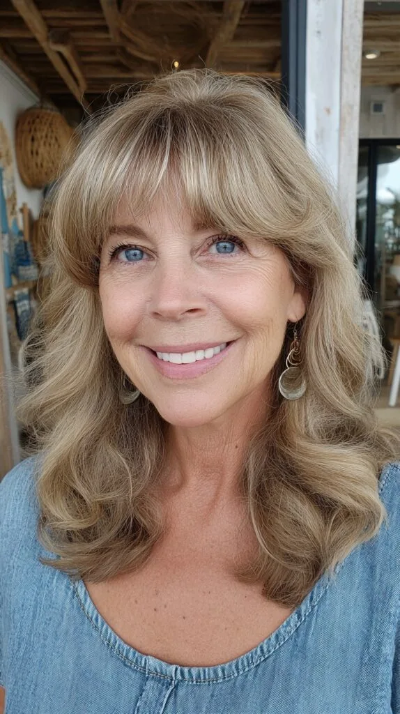 Brushed-Back Shoulder-Length Cut with Wispy Curtain Fringe and Subtle Root Depth