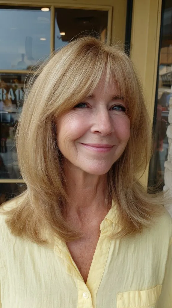 Champagne Blonde Soft Layers with Delicate Bangs